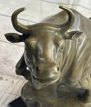 Upward Facing Bull Bronze Sculpture Marble Base 12" x 16"