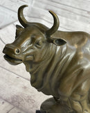 Upward Facing Bull Bronze Sculpture Marble Base 12" x 16"