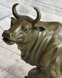 Upward Facing Bull Bronze Sculpture Marble Base 12" x 16"