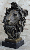 Hot Cast Bronze Male Lion Bust on Marble Base