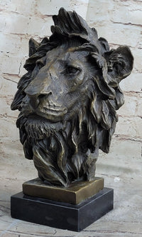Hot Cast Bronze Male Lion Bust on Marble Base