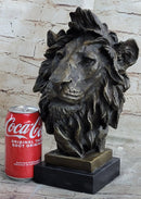 Hot Cast Bronze Male Lion Bust on Marble Base
