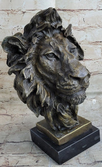 Hot Cast Bronze Male Lion Bust on Marble Base