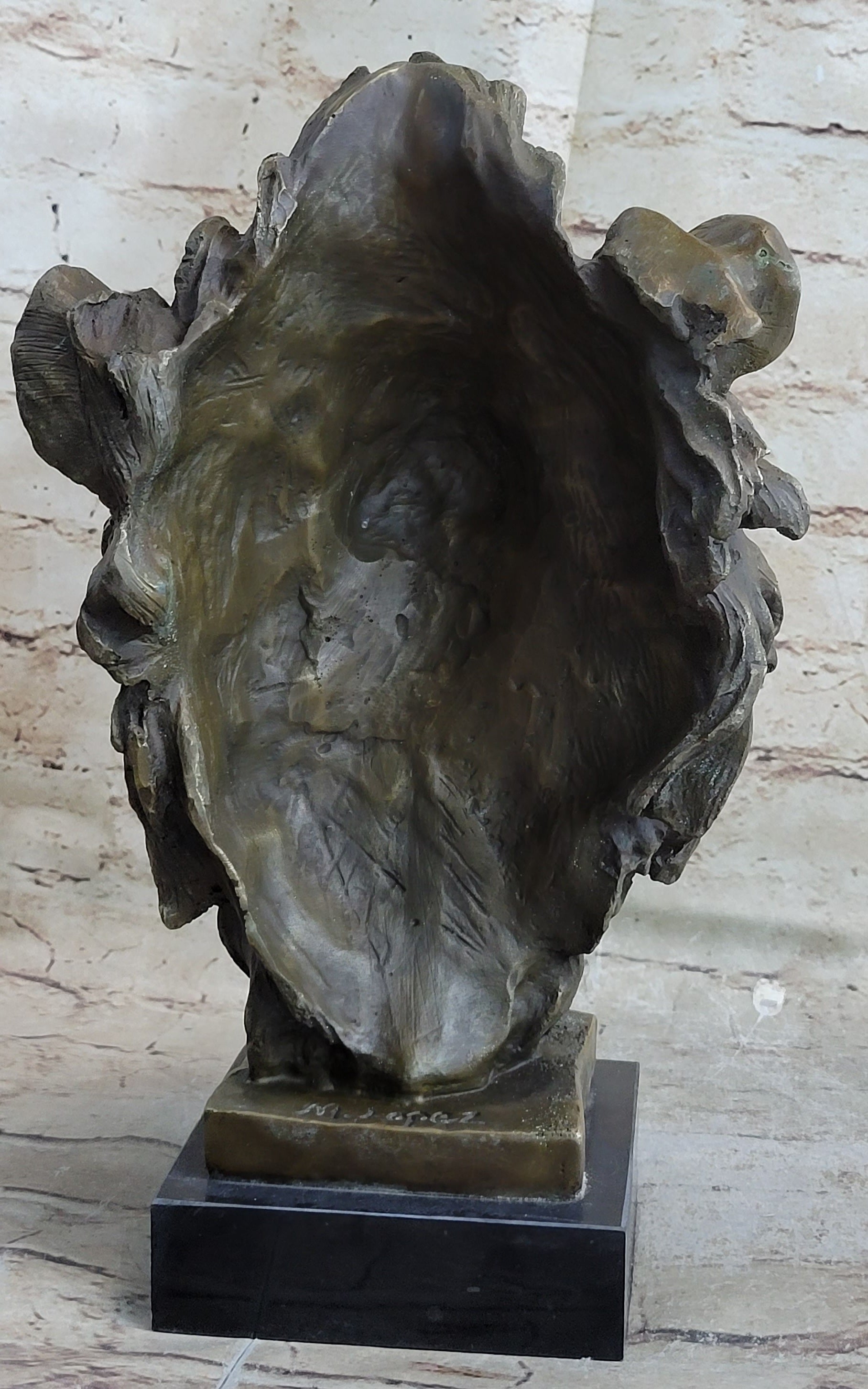 Hot Cast Bronze Male Lion Bust on Marble Base