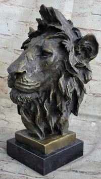 Hot Cast Bronze Male Lion Bust on Marble Base