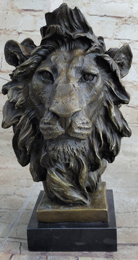 Hot Cast Bronze Male Lion Bust on Marble Base