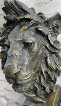 Hot Cast Bronze Male Lion Bust on Marble Base