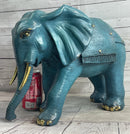 Green Blue Elephant Bronze Sculpture Signed Art