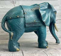 Green Blue Elephant Bronze Sculpture Signed Art