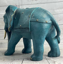 Green Blue Elephant Bronze Sculpture Signed Art