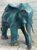 Green Blue Elephant Bronze Sculpture Signed Art