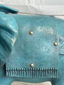 Green Blue Elephant Bronze Sculpture Signed Art