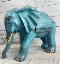 Green Blue Elephant Bronze Sculpture Signed Art