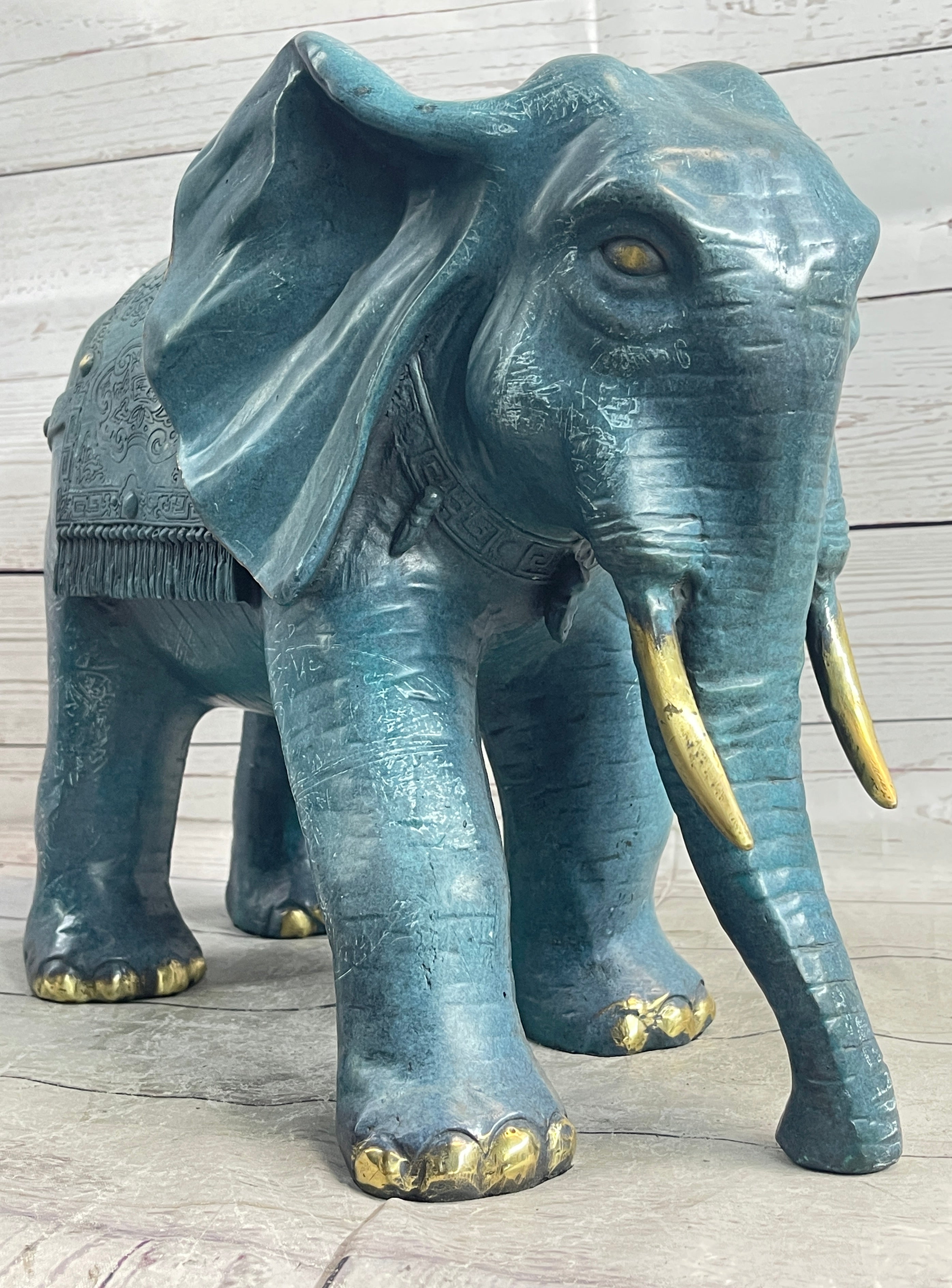 Extra Large Wildlife Elephant by Barye Green Patina Bronze
