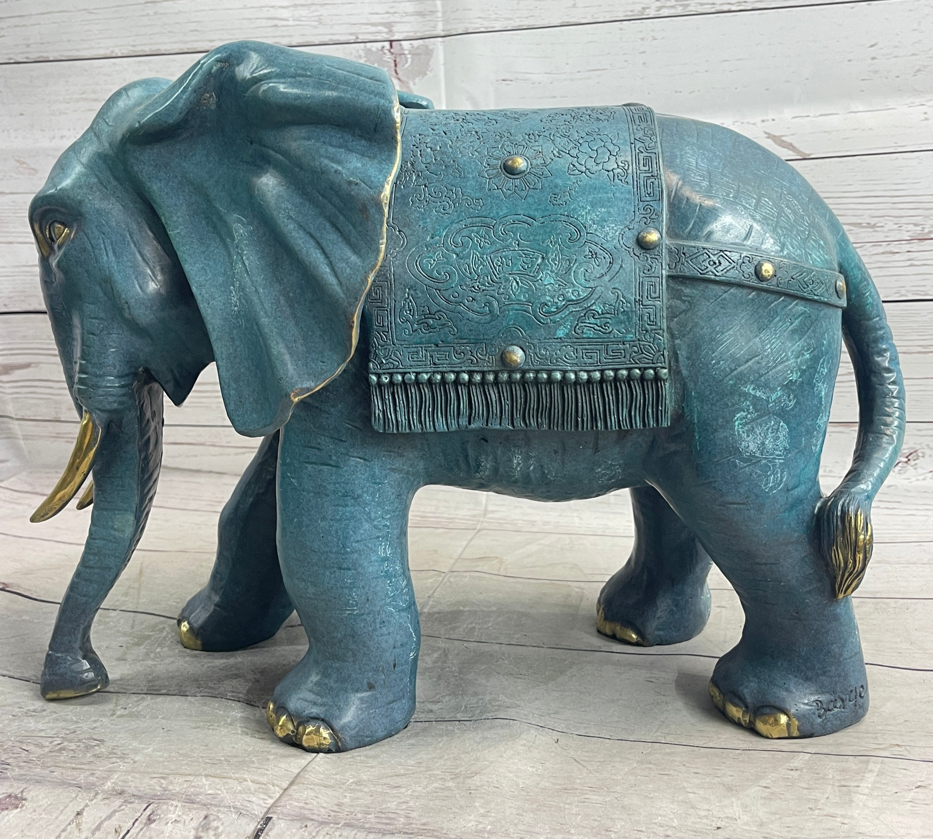 Extra Large Wildlife Elephant by Barye Green Patina Bronze