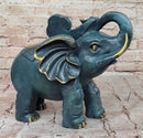 Bronze Elephant Sculpture with Trunk Up and Gold Accents