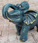 Bronze Elephant Sculpture with Trunk Up and Gold Accents