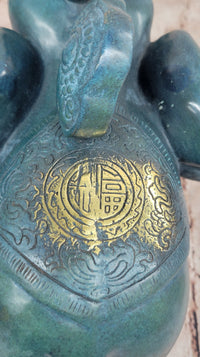 Bronze Elephant Sculpture with Trunk Up and Gold Accents