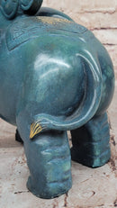 Bronze Elephant Sculpture with Trunk Up and Gold Accents