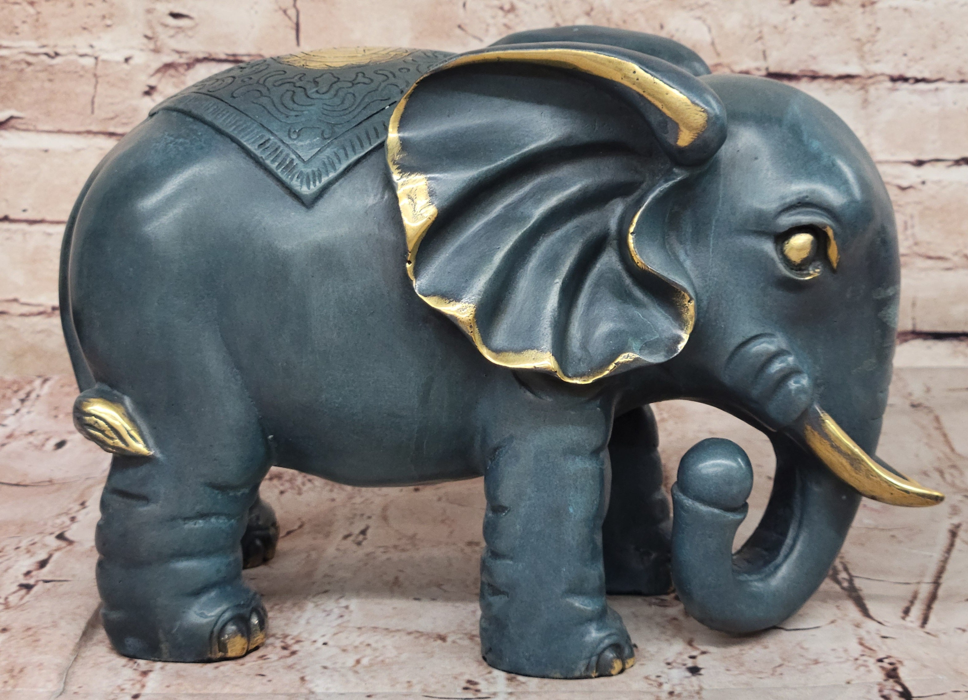 Bronze Elephant with Gold Tusks and Accents Feng Shui