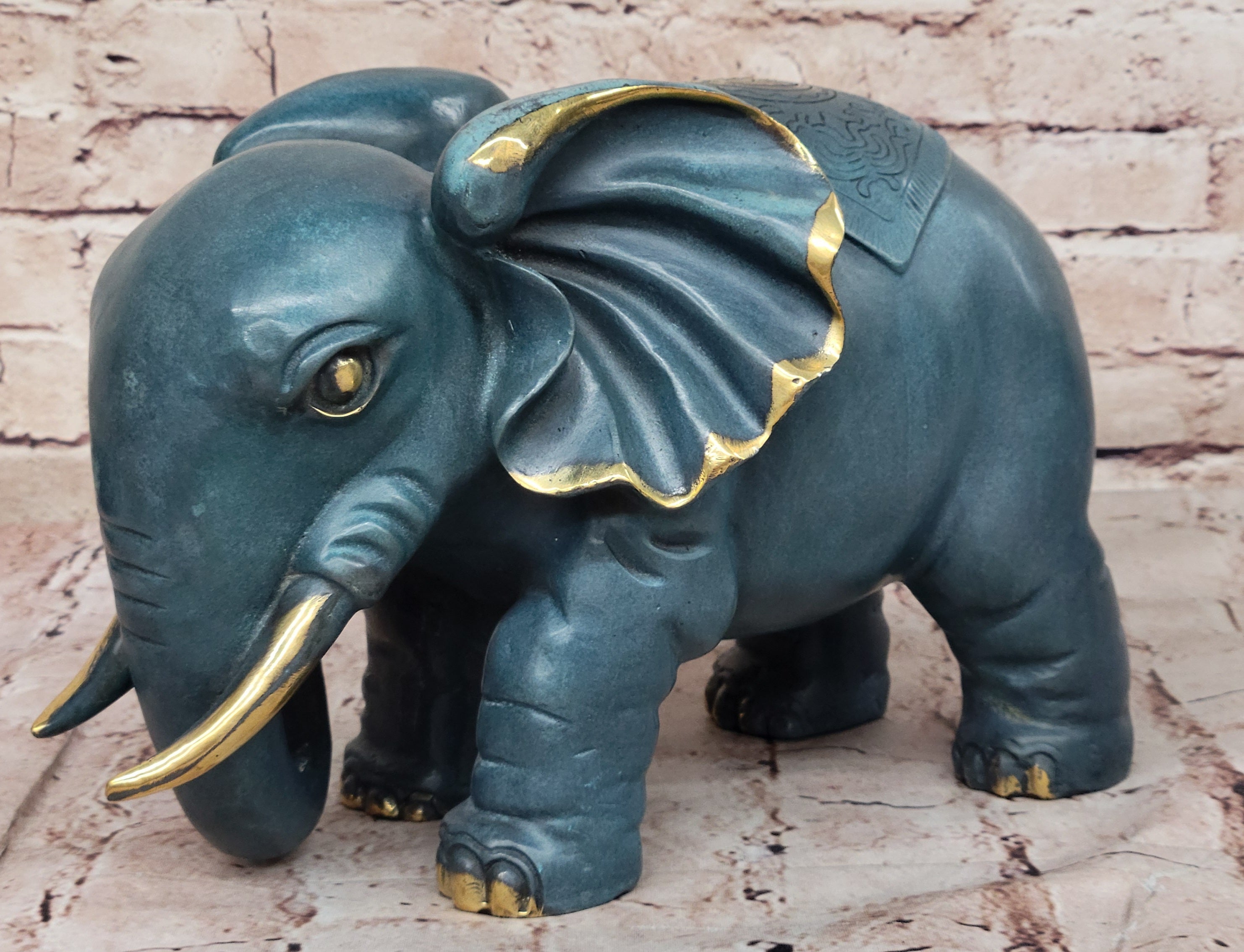 Bronze Elephant with Gold Tusks and Accents Feng Shui