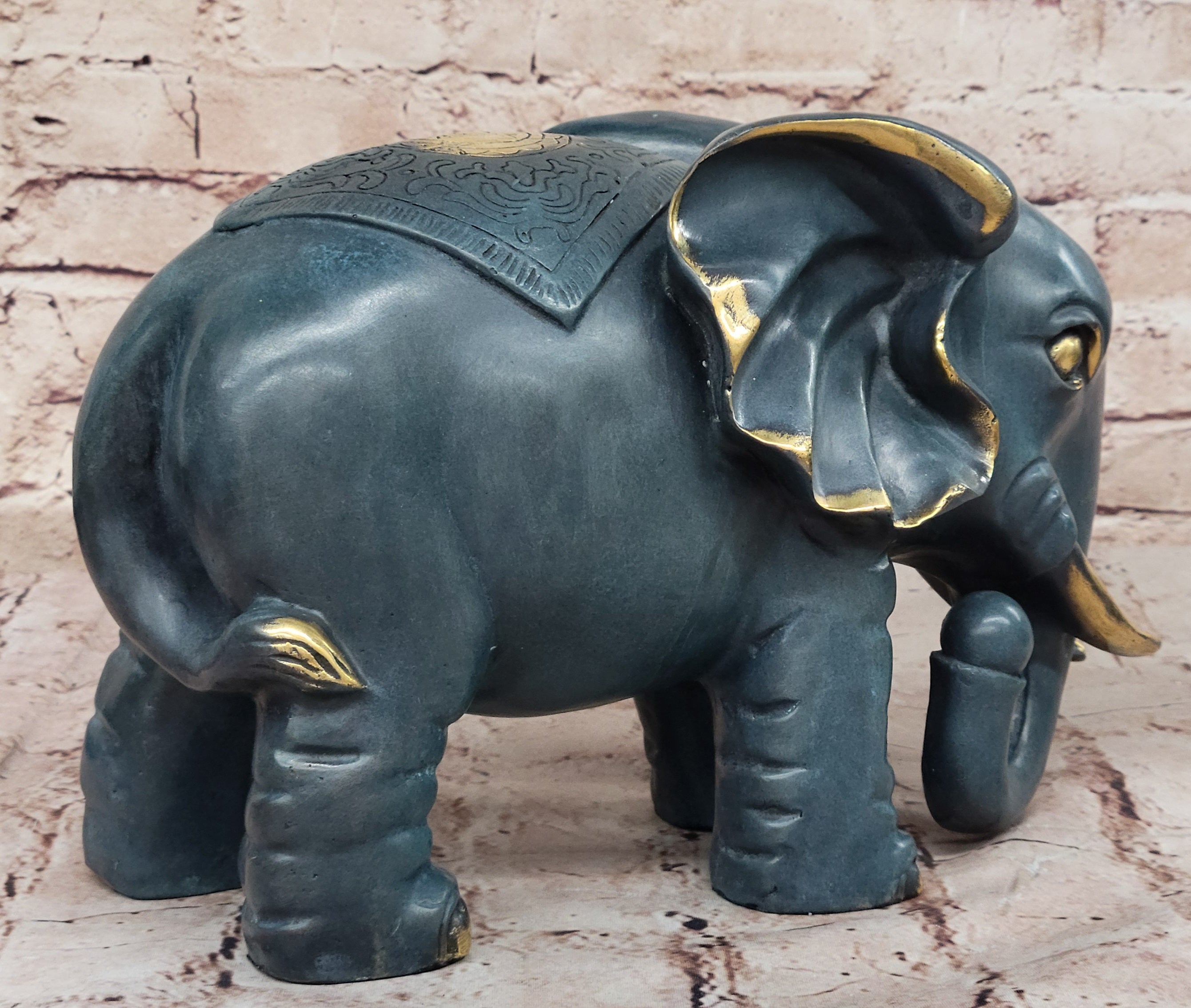 Bronze Elephant with Gold Tusks and Accents Feng Shui