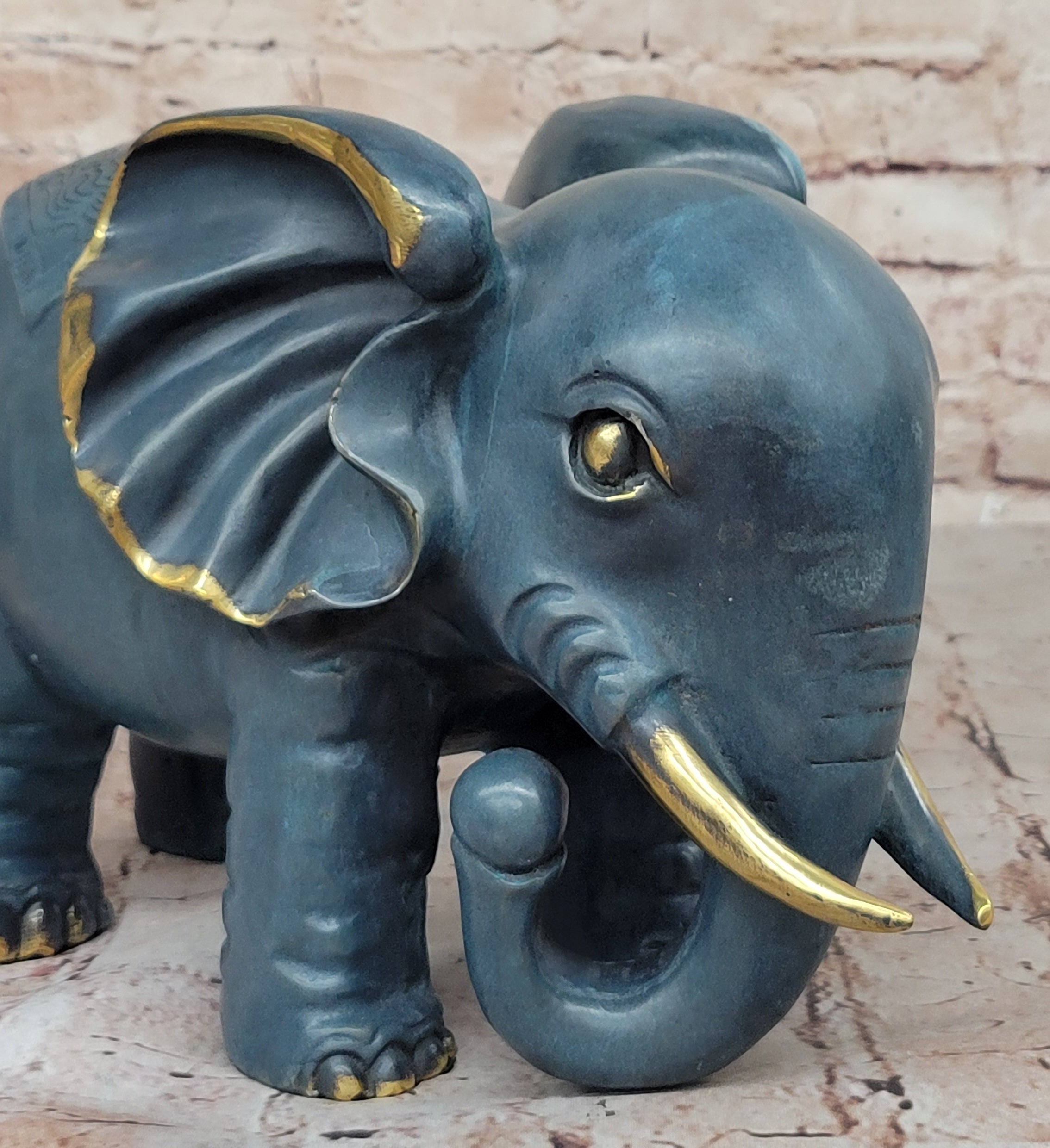 Bronze Elephant with Gold Tusks and Accents Feng Shui