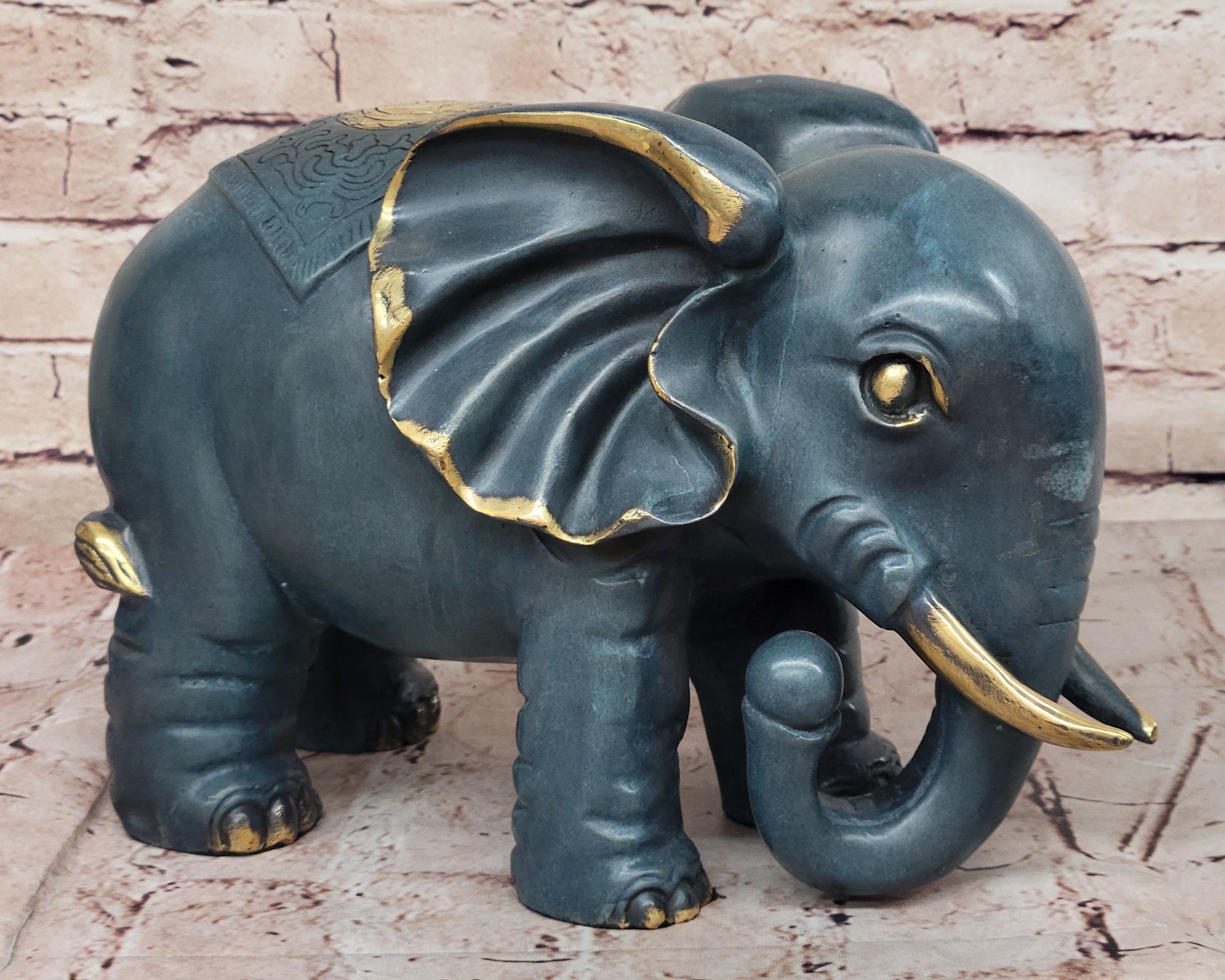 Bronze Elephant with Gold Tusks and Accents Feng Shui
