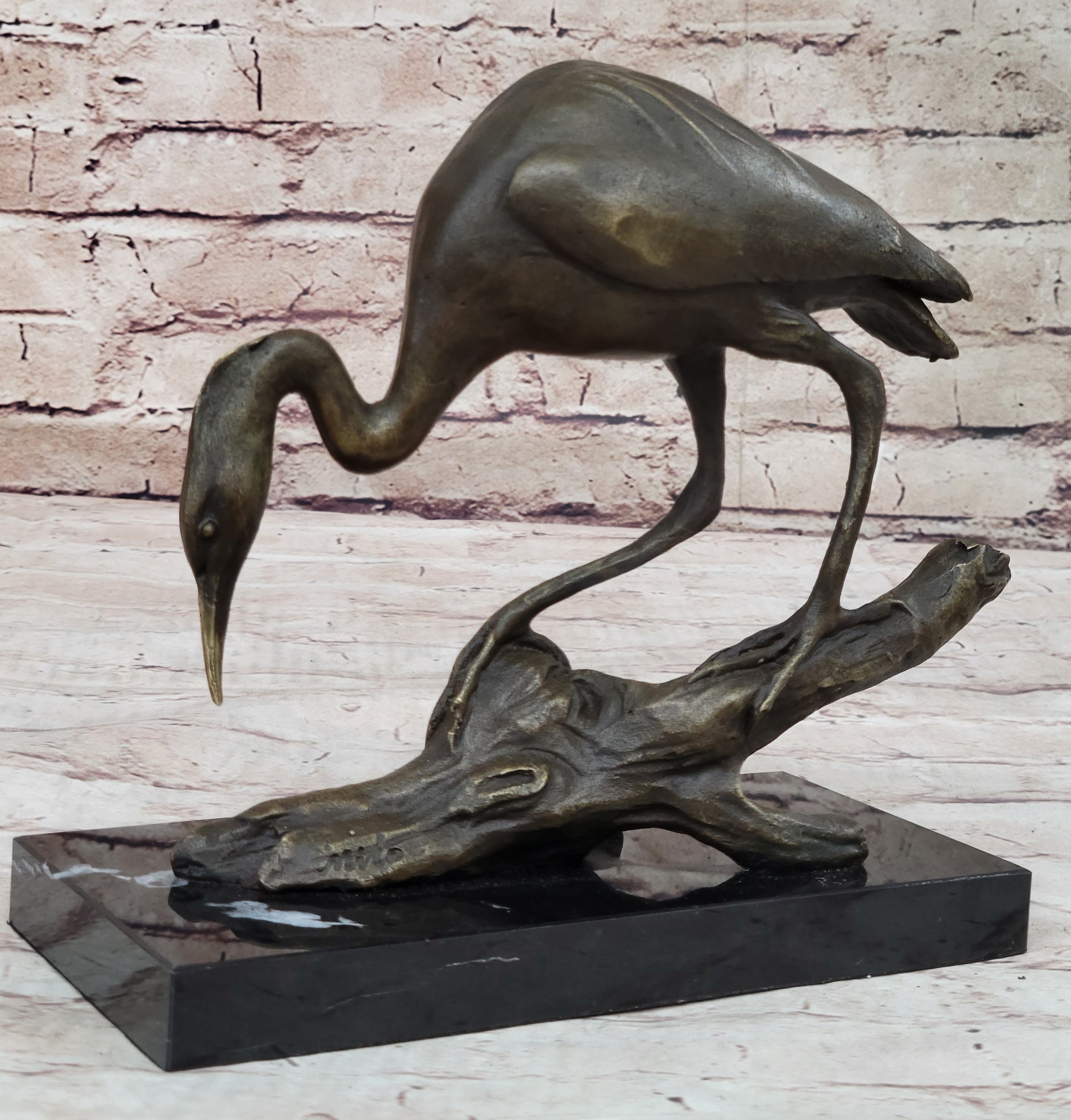 Egret Crane Great Blue Heron Wetland Coastal Bird Art Bronze Marble