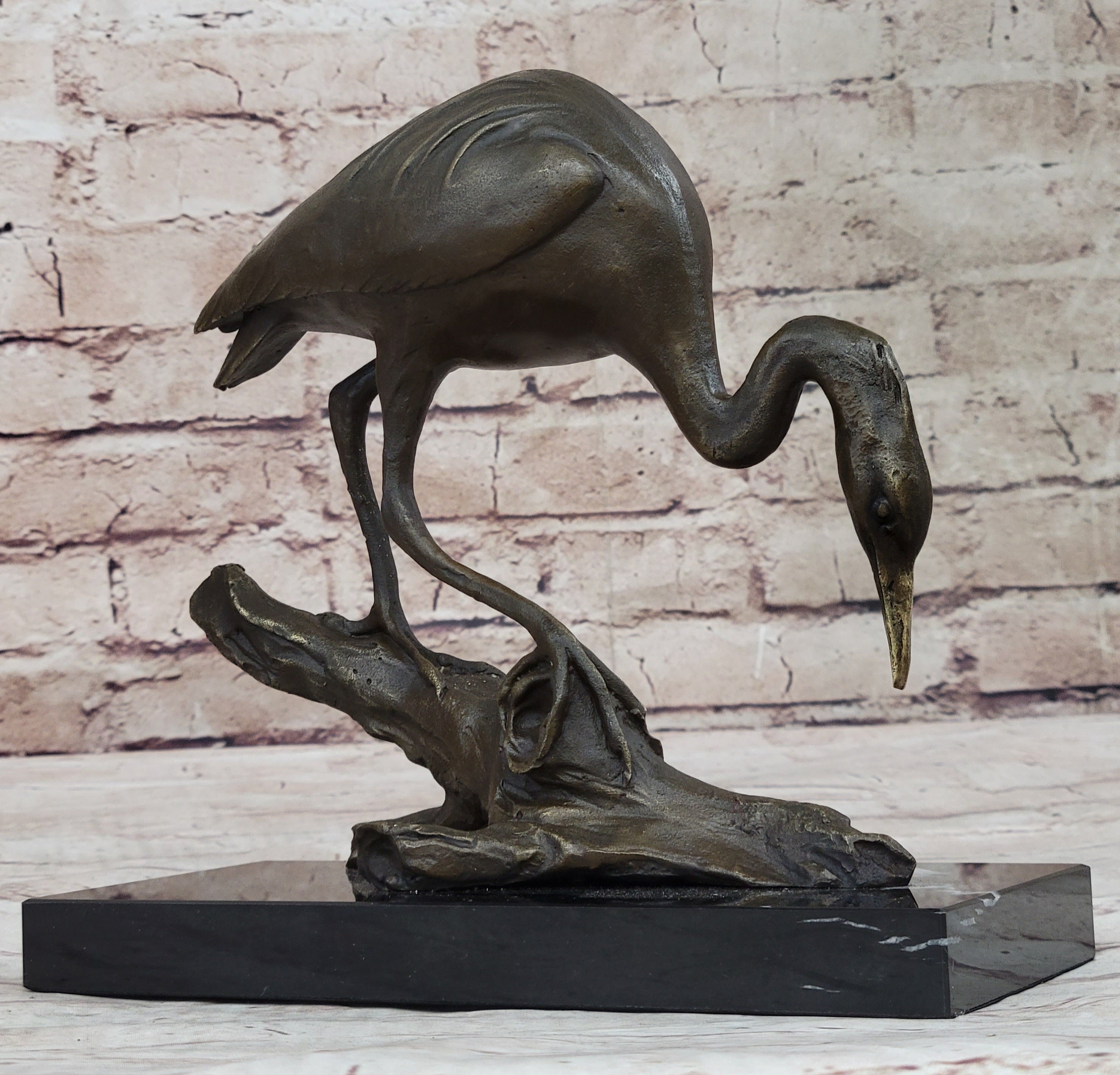 Egret Crane Great Blue Heron Wetland Coastal Bird Art Bronze Marble