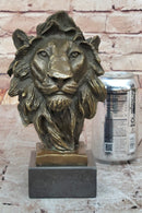 Male Lion Bronze Bust on Black Marble Base Signed Barye 9" x 4"