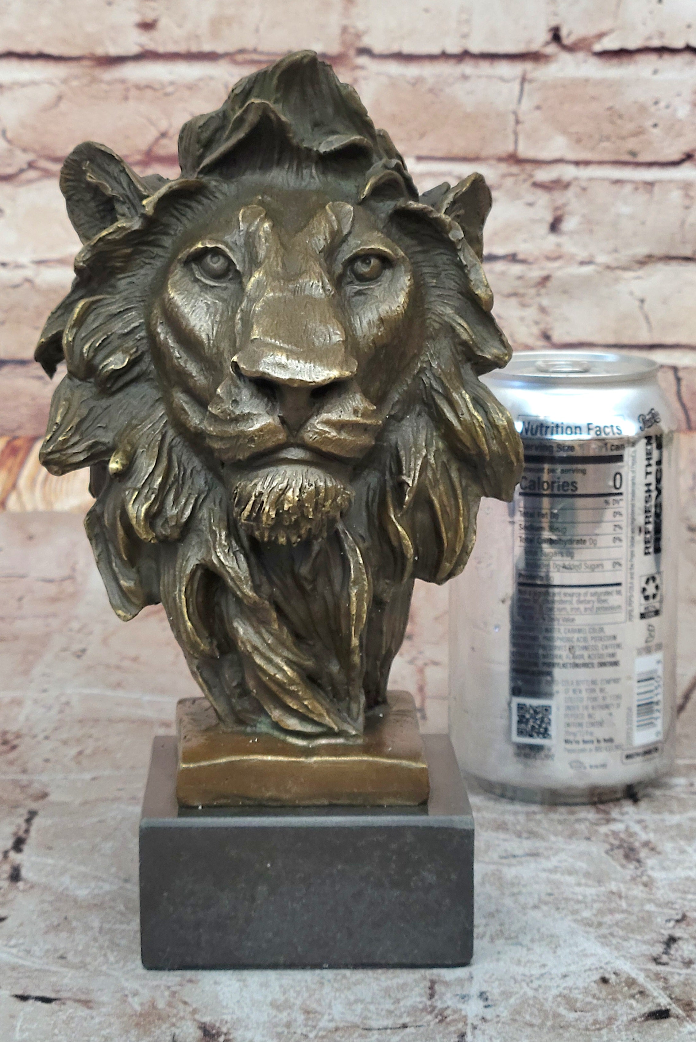 Male Lion Bronze Bust on Black Marble Base Signed Barye 9" x 4"
