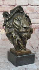 Male Lion Bronze Bust on Black Marble Base Signed Barye 9" x 4"