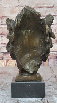 Male Lion Bronze Bust on Black Marble Base Signed Barye 9" x 4"