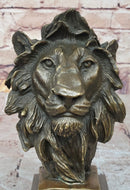 Male Lion Bronze Bust on Black Marble Base Signed Barye 9" x 4"