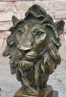 Male Lion Bronze Bust on Black Marble Base Signed Barye 9" x 4"