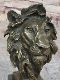 Male Lion Bronze Bust on Black Marble Base Signed Barye 9" x 4"
