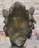 Male Lion Bronze Bust on Black Marble Base Signed Barye 9" x 4"