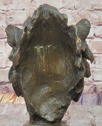 Male Lion Bronze Bust on Black Marble Base Signed Barye 9" x 4"