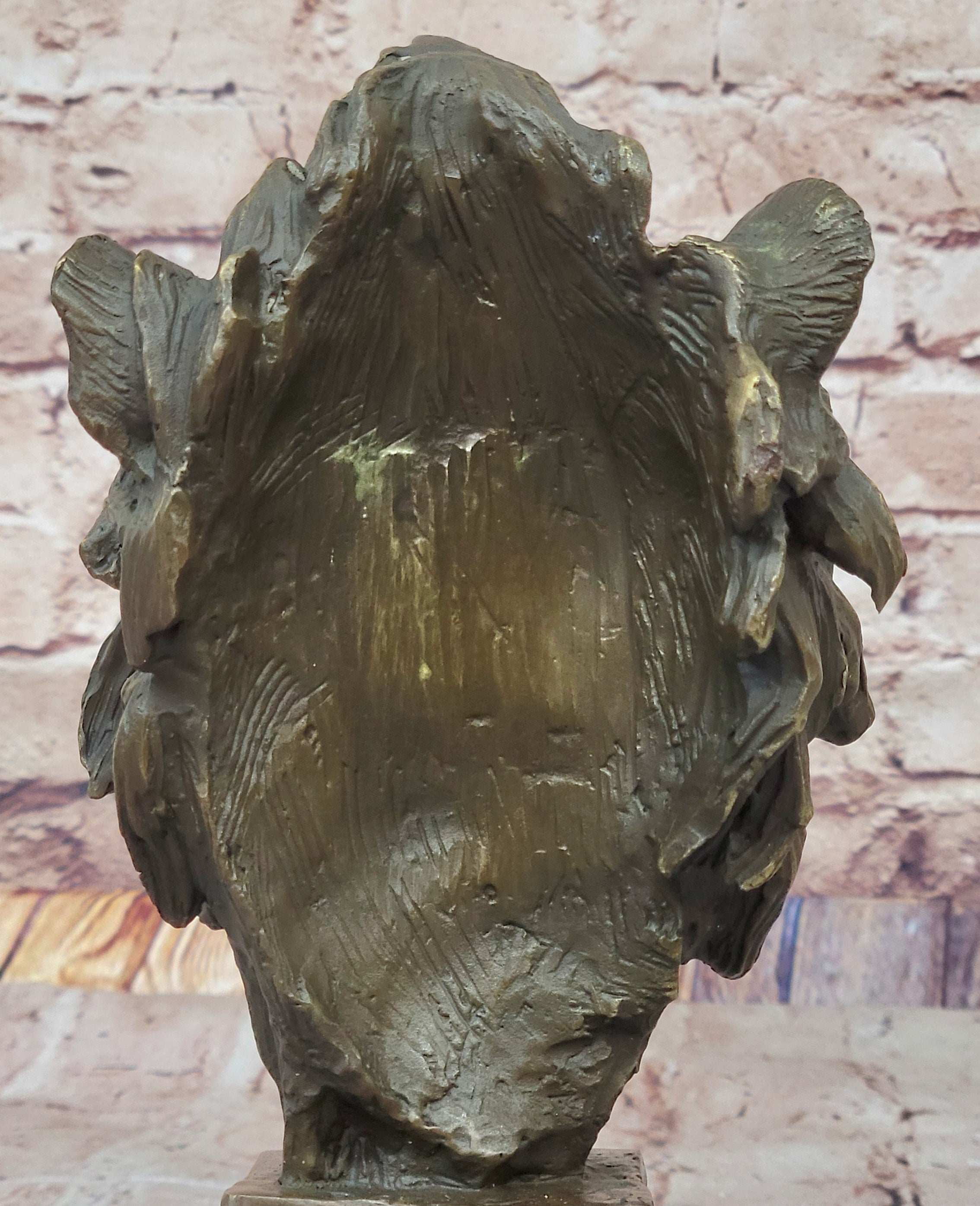Male Lion Bronze Bust on Black Marble Base Signed Barye 9" x 4"