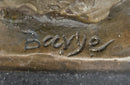 Male Lion Bronze Bust on Black Marble Base Signed Barye 9" x 4"