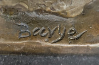 Male Lion Bronze Bust on Black Marble Base Signed Barye 9" x 4"