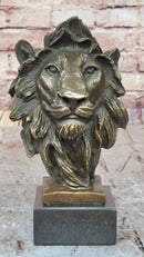 Male Lion Bronze Bust on Black Marble Base Signed Barye 9" x 4"