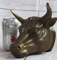 Wall Mounted Bull Head Bust Bronze Sculpture Signed 6.5" x 7.5"