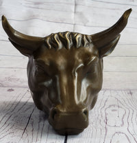 Wall Mounted Bull Head Bust Bronze Sculpture Signed 6.5" x 7.5"