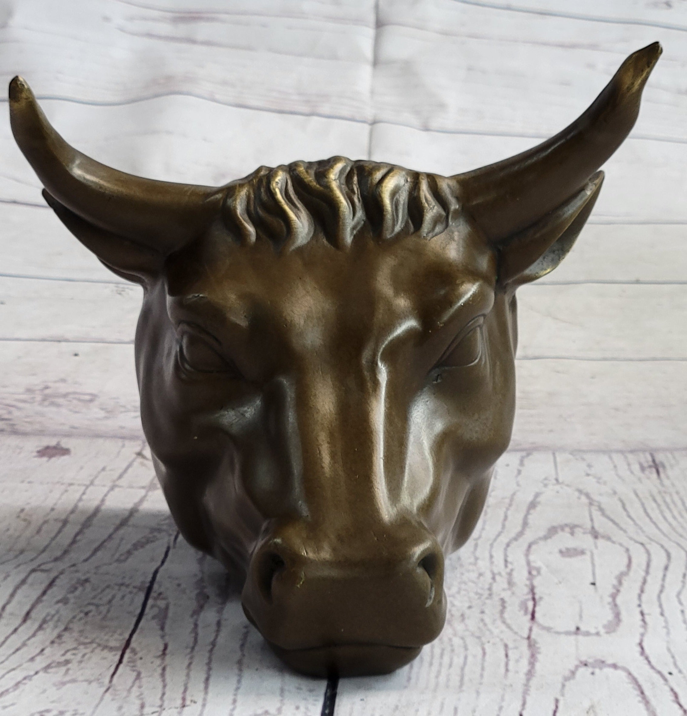 Wall Mounted Bull Head Bust Bronze Sculpture Signed 6.5" x 7.5"