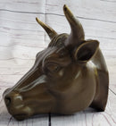 Wall Mounted Bull Head Bust Bronze Sculpture Signed 6.5" x 7.5"