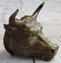 Wall Mounted Bull Head Bust Bronze Sculpture Signed 6.5" x 7.5"