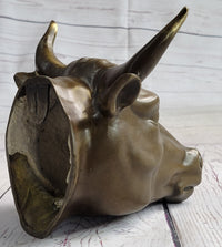 Wall Mounted Bull Head Bust Bronze Sculpture Signed 6.5" x 7.5"