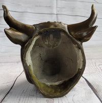 Wall Mounted Bull Head Bust Bronze Sculpture Signed 6.5" x 7.5"